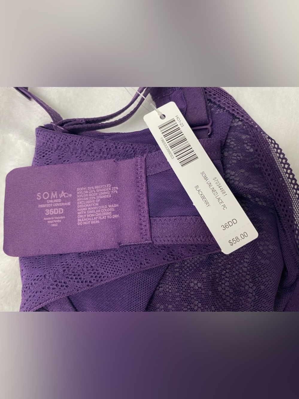 New With Tags Soma Unlined Perfect Coverage Bra With Underwire 36DD Purple - Picture 5 of 6